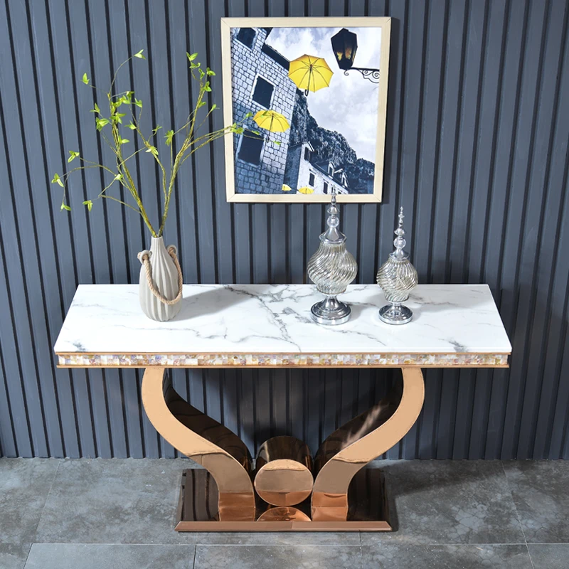 Легкий Роскошный Столик на веранде Современный минималистичный Золотой Консольный столик из нержавеющей стали для прихожей из мрамора на заказ для гостиной