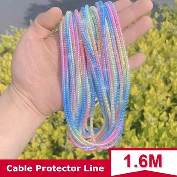 160 см Красочная лазерная спираль, кабель USB для зарядного устройства, защита шнура, намотка кабеля для iPhone Samsung Xiaomi, кабель для передачи данных