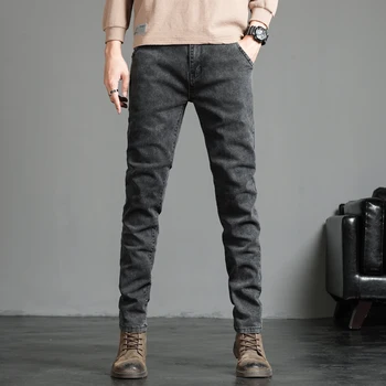 2023, Новые мужские эластичные обтягивающие джинсы Four Seasons, Модные повседневные хлопковые джинсовые брюки приталенного кроя, Корейские мужские брюки