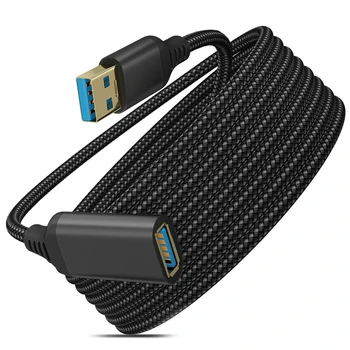 2X Удлинительный кабель USB 3.0 типа A от мужчины к женщине, прочный материал в оплетке, кабель для передачи данных с высокой пропускной способностью (0,5 м / 1,6 фута)