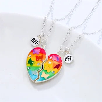 2шт Симпатичное градиентное ожерелье с бабочкой-магнитом для женщин Корейская мода Цепочка на ключицу с разбитым сердцем BFF Лучшие друзья Ювелирные подарки