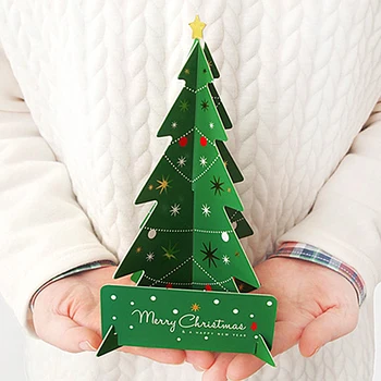 3D Рождественская елка, бумажное оригами ручной работы, Рождественская елка для Веселой Рождественской вечеринки, пригласительные открытки, Поздравительная открытка, Рождественский подарок
