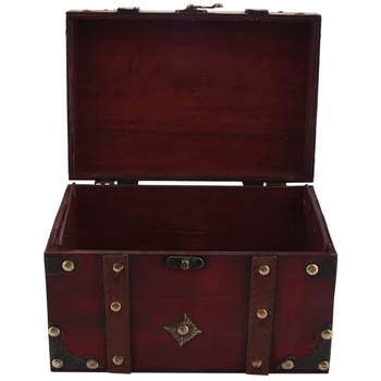3X Ретро Сундук с сокровищами Винтажный Деревянный ящик для хранения Ювелирных изделий в античном стиле Органайзер для шкатулки для украшений Коробка для безделушек Большая