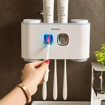 4 предмета, Автоматический настенный дозатор зубной щетки, соковыжималка для зубной пасты, Набор чашек для ванной комнаты