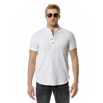 4 Цвета! Летняя новинка 2023 года, мужская пляжная рубашка Henry с конопляным вырезом, высококачественные повседневные однотонные футболки