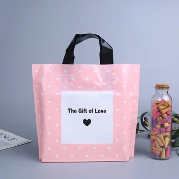 50шт толстых больших пластиковых пакетов 25x30 см Розовая подарочная сумка для любви Пакеты для упаковки ювелирных изделий Пластиковый подарочный пакет с ручкой