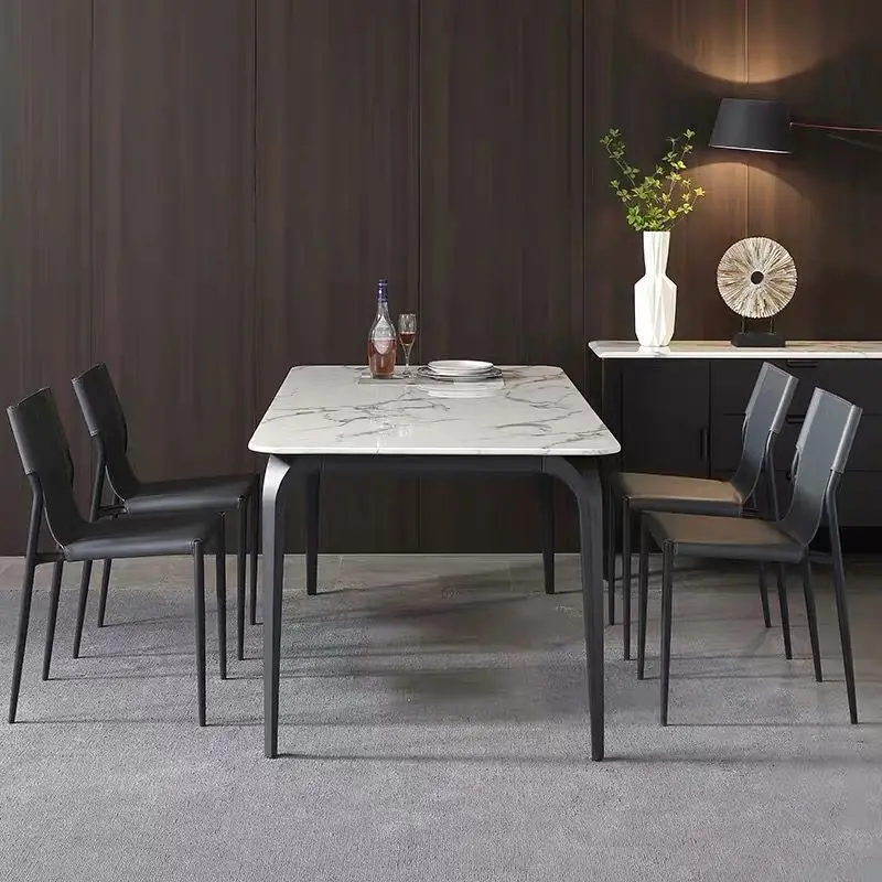 Итальянский Современный минималистичный обеденный стол из каменной плиты Прямоугольный Небольшой бытовой обеденный стол из массива дерева Яркая Ресторанная мебель