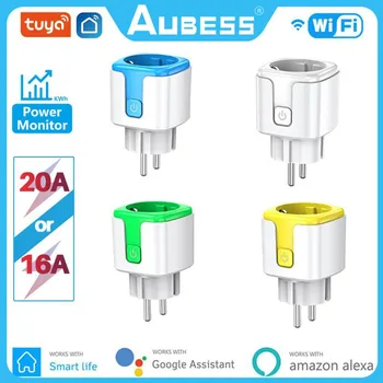 AUBESS Tuya 16-20A Smart Plug WiFi Розетка EU Функция синхронизации контроля мощности Работает с Alexa Google Home Alice Smart Life Home