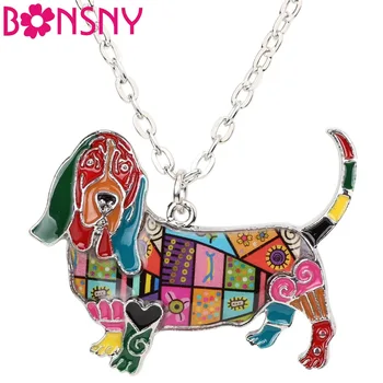 Bonsny Эмалевый сплав, ожерелье с собакой Бассет-Хаунд, подвеска, цепочка, Кольер, мультяшные украшения с животными для женщин, девочек, любителей домашних животных, прямая поставка
