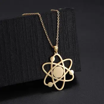 LIKGREAT Ожерелье с подвеской в виде пустотелого Атома для женщин и девочек, Цепочка из нержавеющей стали, Научный Шарм, Цепочка из физики атома углерода, Ювелирный подарок