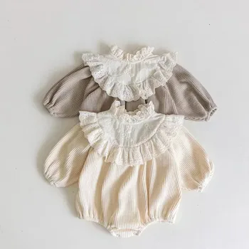 LILIGIRL/ Осень 2023, Цельный кружевной воротник, вафельная одежда для маленьких девочек, боди с длинными рукавами, комбинезон для фотосъемки новорожденных, детский комбинезон