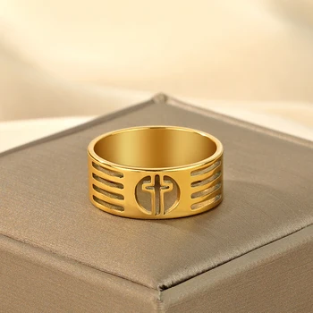 LUTAKU, Персонализированное кольцо с крестом и широким вырезом из нержавеющей стали Для мужчин, Вдохновляющие Религиозные христианские украшения, Обещающий Подарок