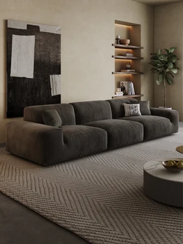 Minimalista de cuero sofá cabeza de cabra pequeña sala de estar moderno estilo simple crema recta