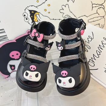 Sanrioed Аниме Kuromi Летние Детские сандалии для маленьких девочек, обувь принцессы для малышей, Детская пляжная обувь, повседневные римские тапочки для мальчиков, подарок