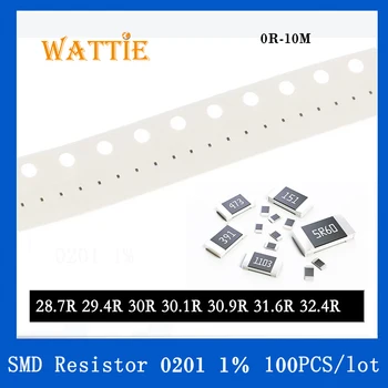 SMD резистор 0201 1% 28,7R 29,4R 30R 30,1R 30,9R 31,6R 32,4R 100 шт./лот микросхемные резисторы 1/20 Вт 0,6 мм *0,3 мм