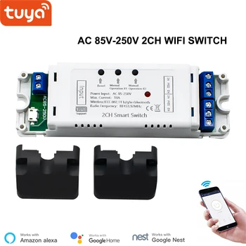 Tuya 2-канальный релейный переключатель WiFi беспроводной AC/DC 7-32 В AC 85-250 В переключатель управления режимом синхронизации, совместимый с устройством открывания гаражных ворот