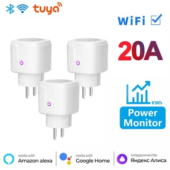 Tuya WiFi Smart Plug 20A EU Plug Беспроводная розетка, Таймер, Голосовое Дистанционное управление, Домашний Огнестойкий Google Home Alexa
