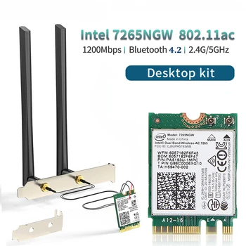 WiFi Адаптер Для Настольных ПК Intel 7265 1200 Мбит/с Bluetooth 4.2 M.2 Настольный Комплект 802.11AC Двухдиапазонная Беспроводная Карта 2.4G 5G