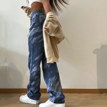 Women'S Jeans Предлагает прямые джинсовые брюки с высокой талией, свободные джинсы, джинсовые брюки с принтом на пуговицах, женские джинсовые брюки