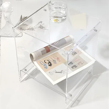 Акриловые журнальные столики Простой приставной столик Прозрачная двуспальная прикроватная тумбочка для спальни Дизайн Ins Nordic Creative Маленькая квартира