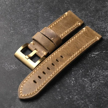 Бронзовые часы ручной работы, кожаный браслет, 20 22 23 24 26 мм, светло-коричневый браслет из телячьей кожи в немецком стиле, винтажный стиль