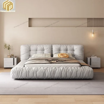 Бытовая тканевая кровать, современная и простая кровать с обивкой из матовой ткани, большая двуспальная кровать в спальне
