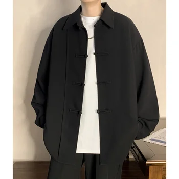 Весенняя рубашка средней длины на пуговицах в китайском стиле, bf design sense, нишевая рубашка с длинными рукавами, пара топов, пальто средней длины