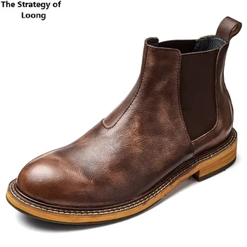 Весна-осень, британский стиль, ретро, шитье на толстом каблуке, коричневый размер 38-44, мужские короткие ботинки 