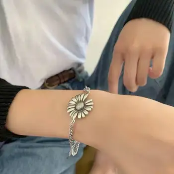 Винтажный браслет с цветком Маргаритки для женщин, тайский серебряный браслет, подарок для вечеринки, ювелирные изделия sl668