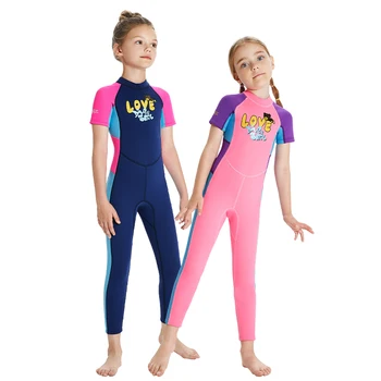 Гидрокостюмы для девочек 2,5 мм, цельный детский гидрокостюм для серфинга, неопреновые купальники с коротким рукавом для детей