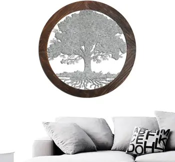 Декоративное настенное искусство в виде дерева | Деревянный резной декор в виде силуэта дерева, круглое украшение в виде дерева диаметром 11,8 дюйма, современный минималистичный силуэт