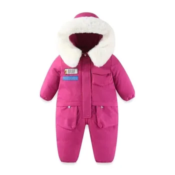 Детская одежда Для девочек Зимний пуховик для малышей, Комбинезон, куртка с капюшоном, Ветрозащитное флисовое пальто с воротником для девочек и мальчиков