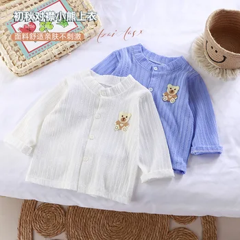 Детская Тонкая рубашка Solor Color, новый стиль весенне-осенней одежды, простая нижняя рубашка, кардиган с длинными рукавами для девочек, детский кардиган с длинными рукавами