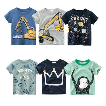 Детская футболка, хлопковые летние футболки с круглым вырезом для мальчиков, Топы с короткими рукавами и мультяшным дизайном, Корейская повседневная детская одежда 2-8 лет