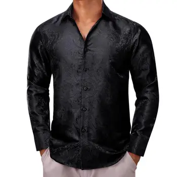 Дизайнерские рубашки для мужчин, Шелковые Черные мужские блузки с узором Пейсли, Облегающие Мужские блузки с длинным рукавом, Повседневные Вечерние топы, Дышащие Barry Wang