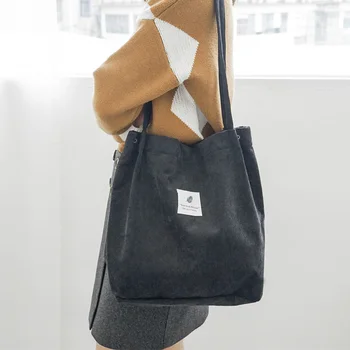 Женская Вельветовая сумка для покупок, женская холщовая сумка через плечо, Экологическая сумка для хранения, Многоразовые Складные Эко-сумки для продуктов