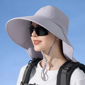 Женская панама с шалью, летняя Солнцезащитная шляпа с большими полями 12 см, Быстросохнущая Панама для пеших прогулок и рыбалки, Дышащая шляпа из хвоща