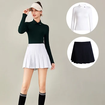 Женская рубашка для гольфа Love Golf с длинным рукавом, теплый вязаный свитер-поло, женская тонкая плиссированная юбка, эластичные шорты со средней талией, комплекты для гольфа