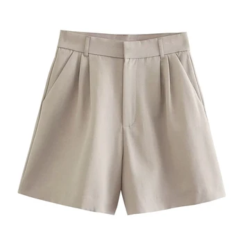 Женские повседневные шорты из льняной смеси YENKYE 2023, винтажные женские летние короткие брюки с карманами и высокой талией