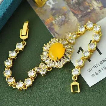 Женский браслет из натурального янтаря, ювелирные украшения из целебных драгоценных камней, Настоящие балтийские желтые Янтари, Циркон, Роскошные Медные браслеты