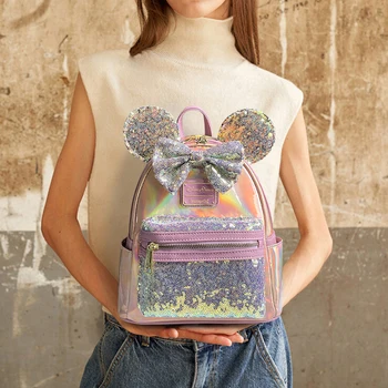 Женский рюкзак с Микки на плечо из кожи Диснея, женские сумки с Минни, женский розовый рюкзак из искусственной кожи, школьная сумка для девочек