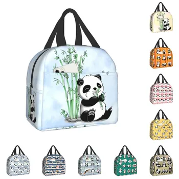 Изолированная сумка для ланча с изображением медведя панды для кемпинга, путешествия, портативный термоохладитель, ланч-бокс, сумки для хранения продуктов для пикника, для женщин, для детей, для работы, для хранения продуктов для пикника