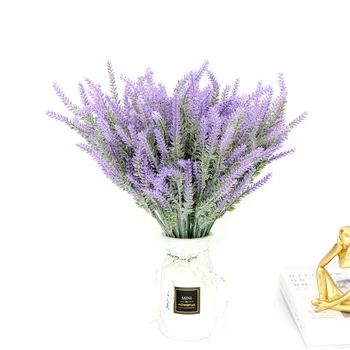 Искусственные цветы, 5-вилочный флокированный пучок лаванды, имитация растения, свадебный букет для уздечки, украшения для дома, гостиной