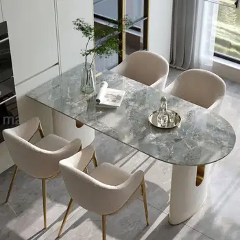 Итальянский минималистичный Обеденный стол с мраморным рабочим столом, доска высокой плотности, Прямоугольная рамка для стола, Многофункциональный Стол для кухни