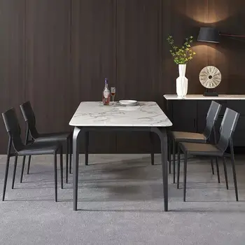 Итальянский Современный минималистичный обеденный стол из каменной плиты Прямоугольный Небольшой бытовой обеденный стол из массива дерева Яркая Ресторанная мебель