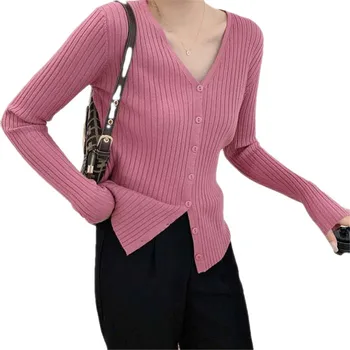 Кардиган, женский свитер, летний S-3XL, однотонный, универсальный, однобортный, 10 цветов, Элегантный, удобный, с V-образным вырезом, тонкий, эластичный
