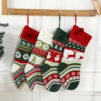 Карманный подвесной рождественский подарок для украшения рождественской елки, Подарочный пакет с помпонами, вязаный рождественский чулок, носок Санта-Клауса