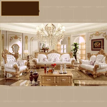 Кожаный диван в европейском стиле, роскошная резная вилла из массива дерева, гостиная, классический высококачественный заказ