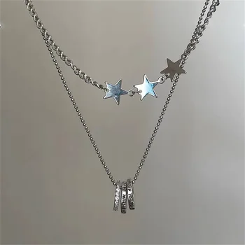 Колье со звездой из циркона, двухслойное ожерелье для женщин, Ретро пятиконечная звезда, цепочка для ключиц, Тайские серебряные украшения