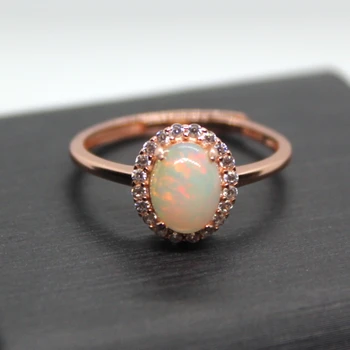 кольцо из стерлингового серебра 925 пробы с натуральным огненным опалом AKAC, покрытое камнем из розового золота размером приблизительно 6*8 мм